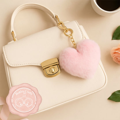 Fluffy Heart Keychain – Faux Fur Bag Charm with Gold Clasp | Cute Pompom Purse Accessory in 6 colours