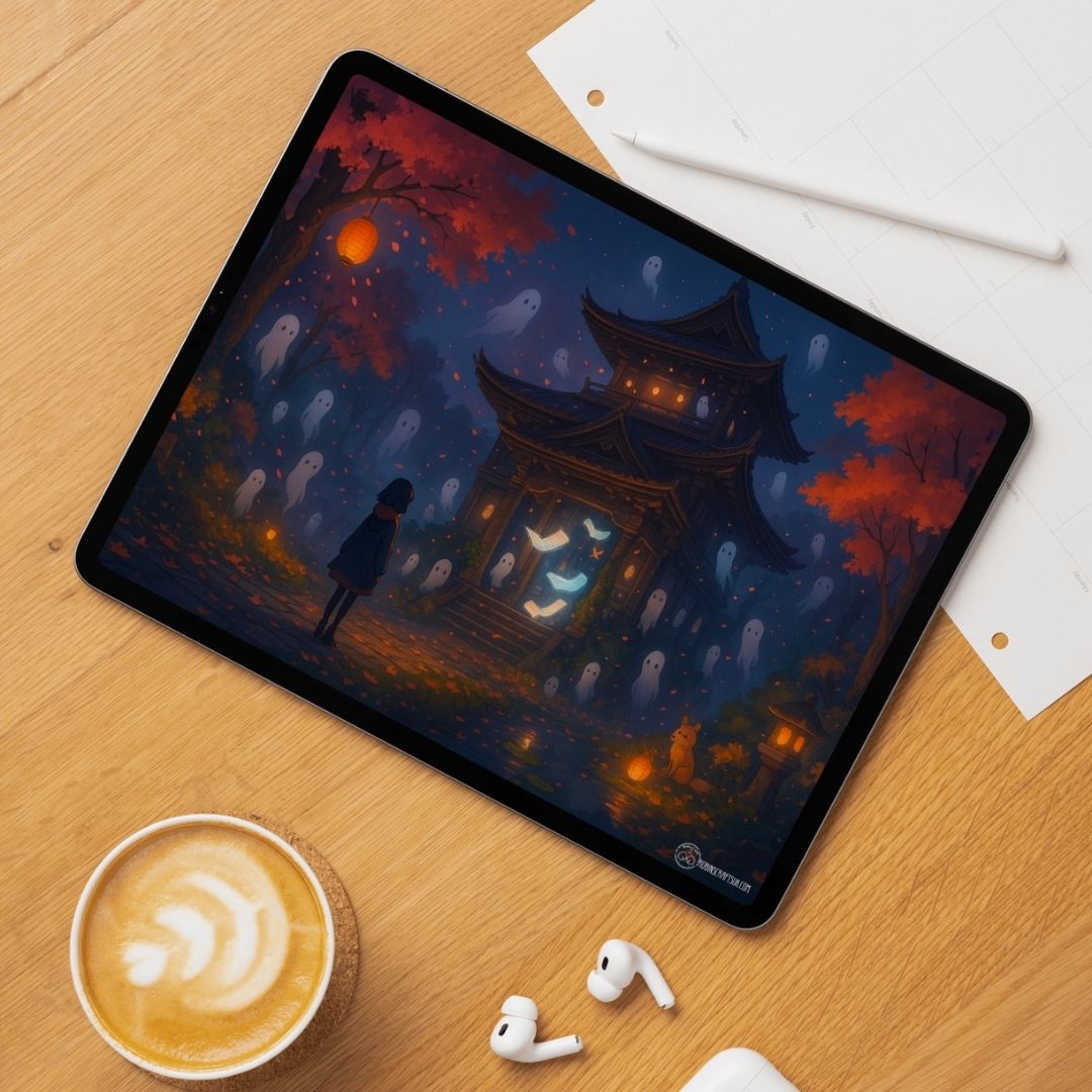 The Night of Ghosts  desk wallpaper – spooky gothic Halloween Digital Wallpaper Download | Art wallpaper