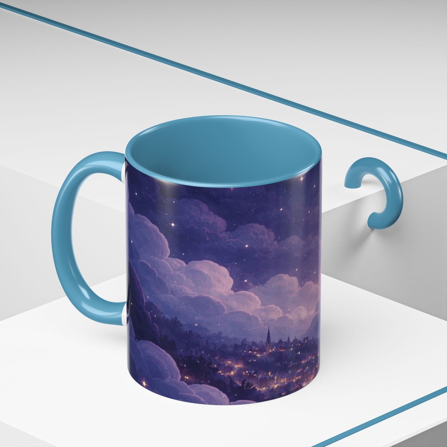 Crescent Night Sky Coffee Mug — Dreamy Purple Moonlit Landscape Accent Mug (11/15 oz)