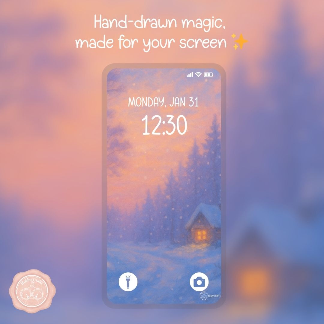 Winter cabin wallpaper – illustrated Digital Wallpaper Download | Art wallpaper