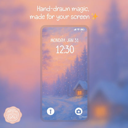 Winter cabin wallpaper – illustrated Digital Wallpaper Download | Art wallpaper