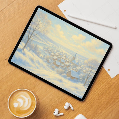 Winter village wallpaper – illustrated Digital Wallpaper Download | Art wallpaper