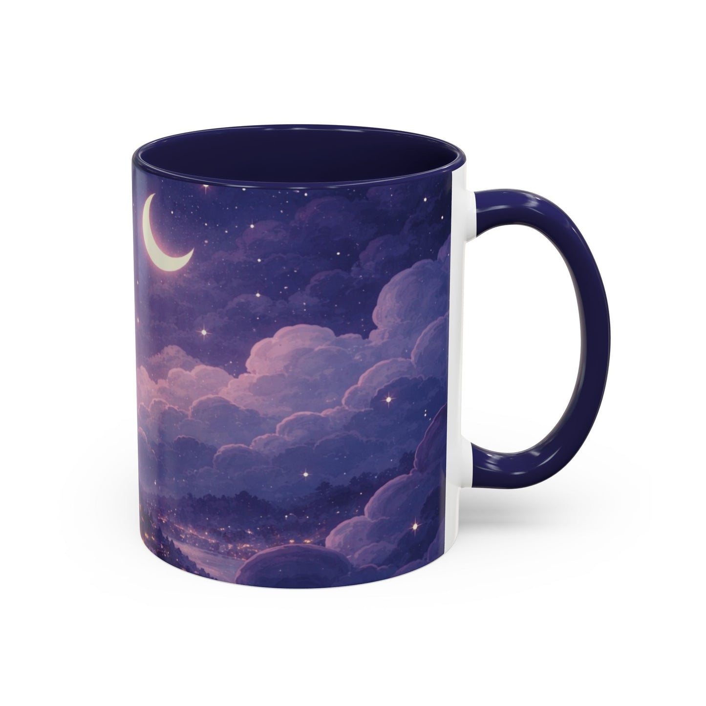 Crescent Night Sky Coffee Mug — Dreamy Purple Moonlit Landscape Accent Mug (11/15 oz)