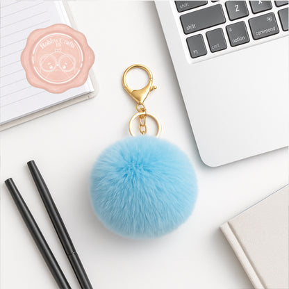 Fluffy Faux Fur Pom Pom Keychain – Soft Plush Bag Charm with Gold Keyring, Cute Accessories for Handbags, Backpacks & Keys
