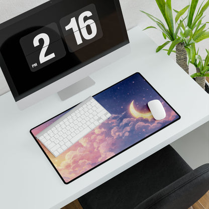 Celestial Moon & Clouds Desk Mat — Pastel Galaxy Gaming/Office Mouse Pad