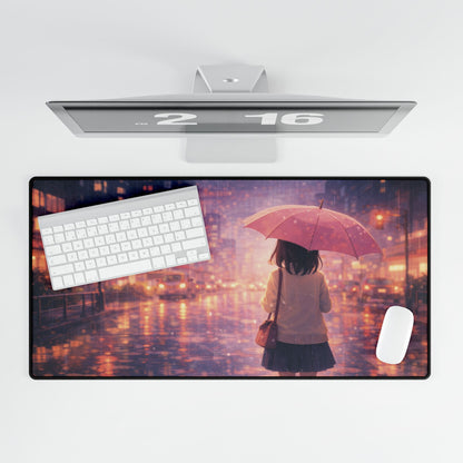 Rainy City Anime Desk Mat — Aesthetic Waterproof Gaming Mouse Pad