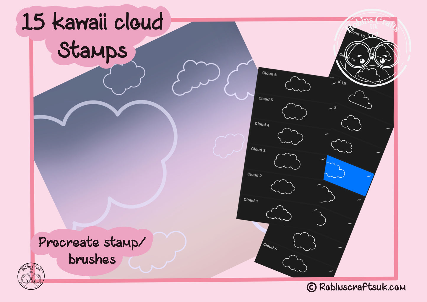 Kawaii cloud stamps - procreate stamps/brushes - digital use only - procreate