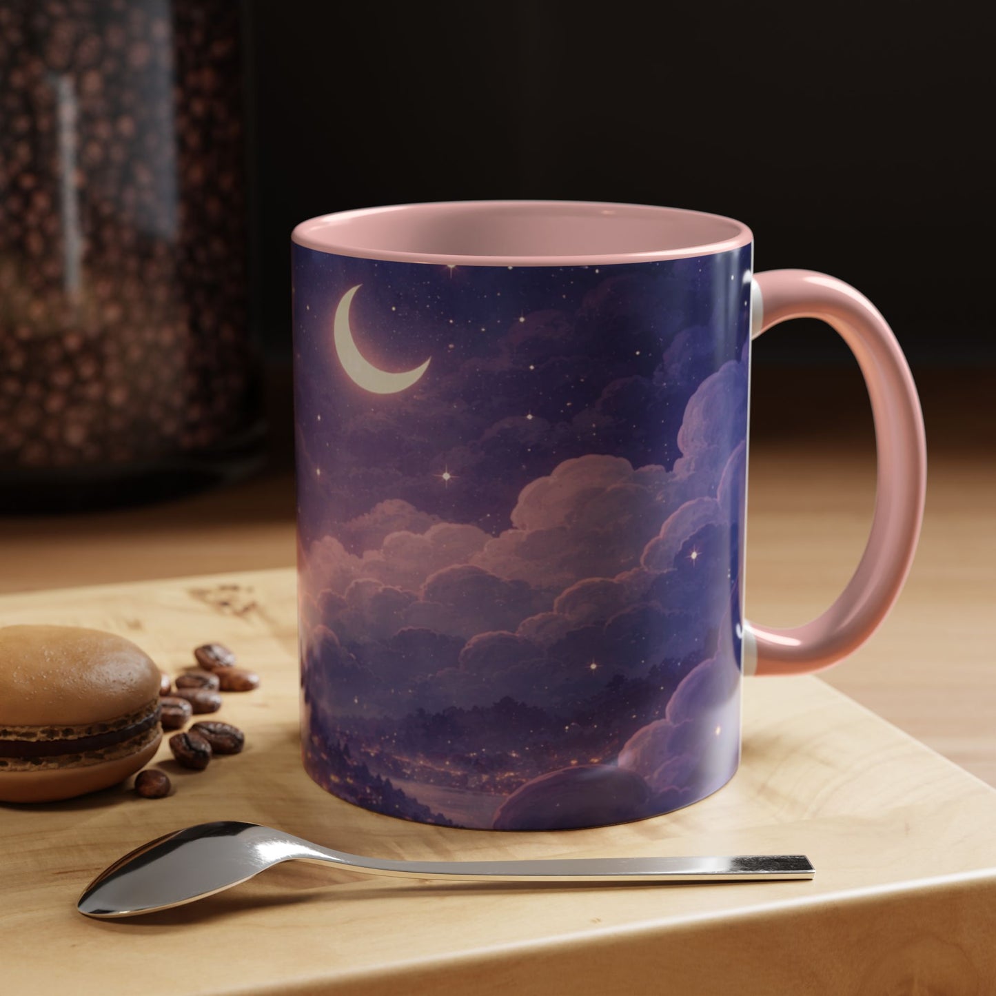 Crescent Night Sky Coffee Mug — Dreamy Purple Moonlit Landscape Accent Mug (11/15 oz)