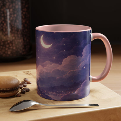 Crescent Night Sky Coffee Mug — Dreamy Purple Moonlit Landscape Accent Mug (11/15 oz)