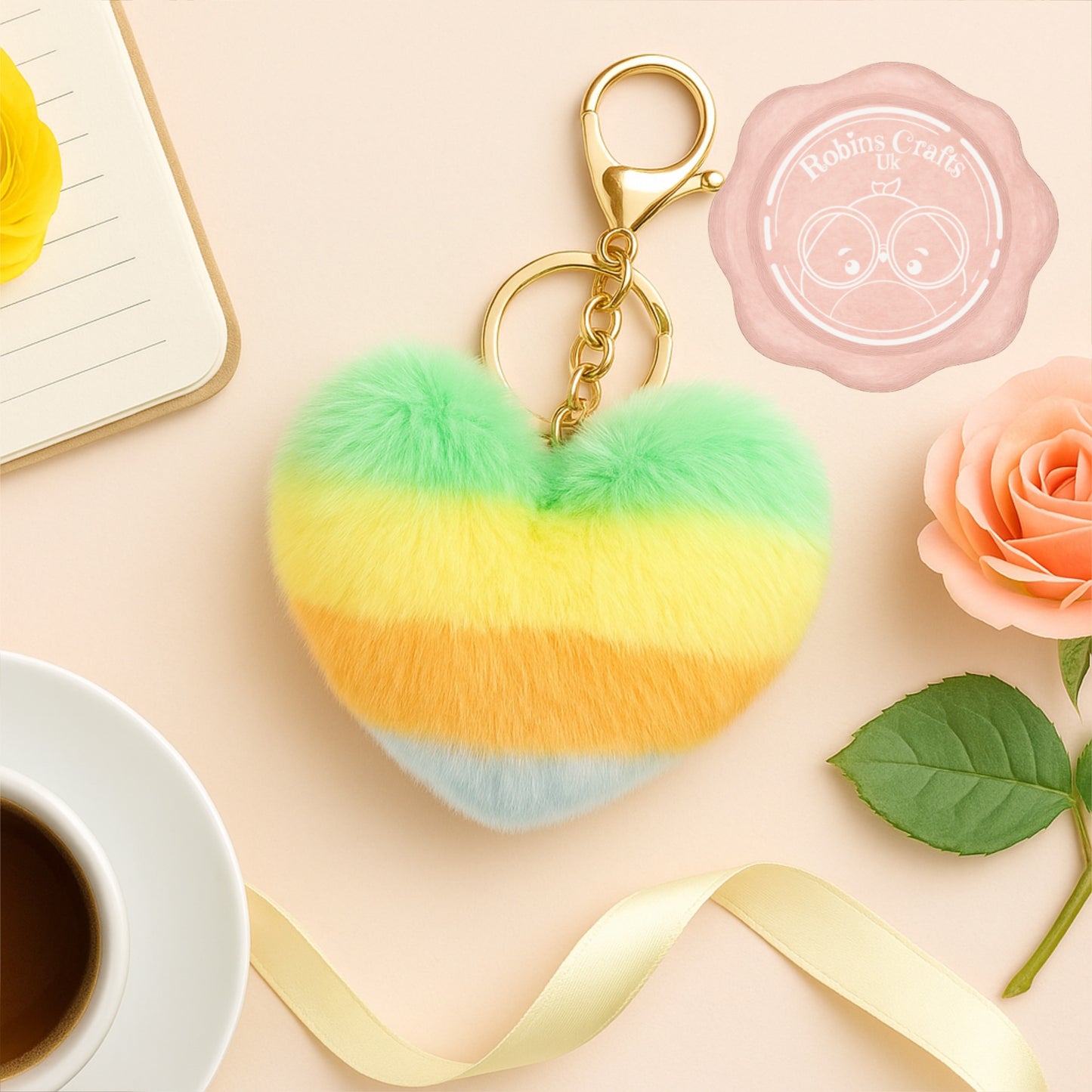Fluffy Heart Keychain – Faux Fur Bag Charm with Gold Clasp | Cute Pompom Purse Accessory in 6 colours