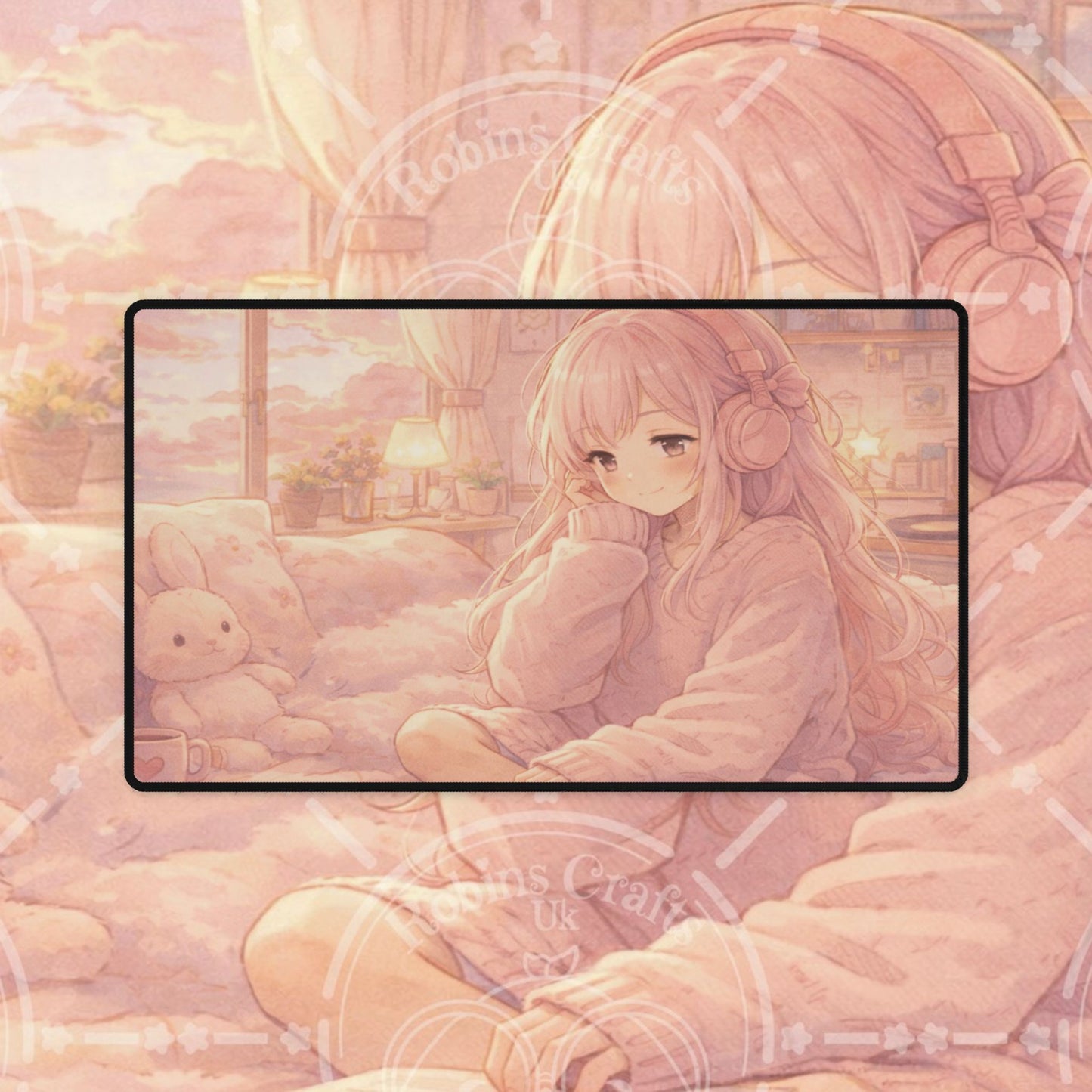 Cute Pastel Girl Desk Mat — Cozy Bedroom Gaming Mousepad