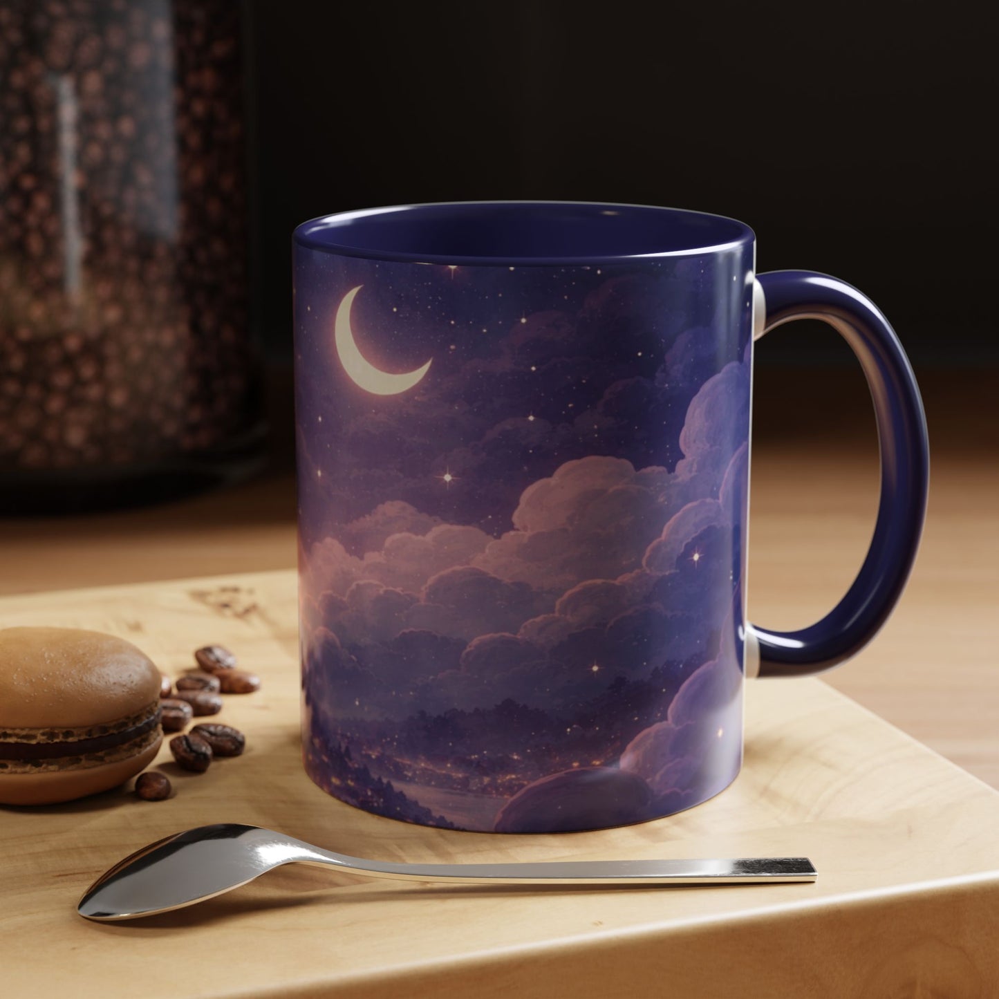 Crescent Night Sky Coffee Mug — Dreamy Purple Moonlit Landscape Accent Mug (11/15 oz)
