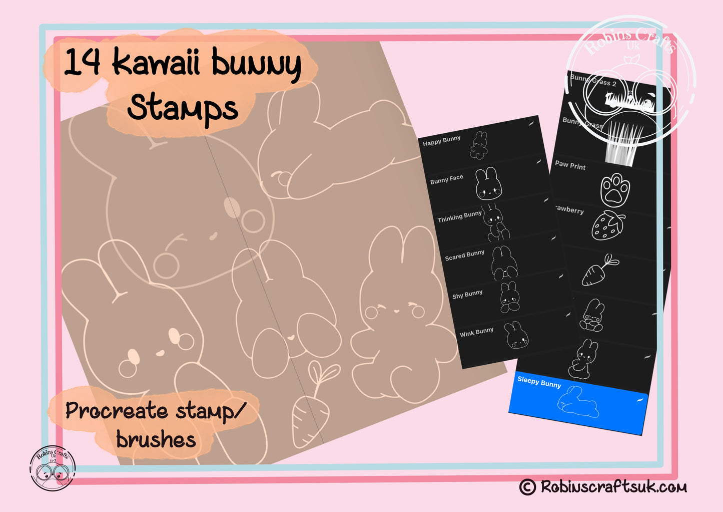 Kawaii bunny stamps - procreate stamps/brushes - digital use only - procreate