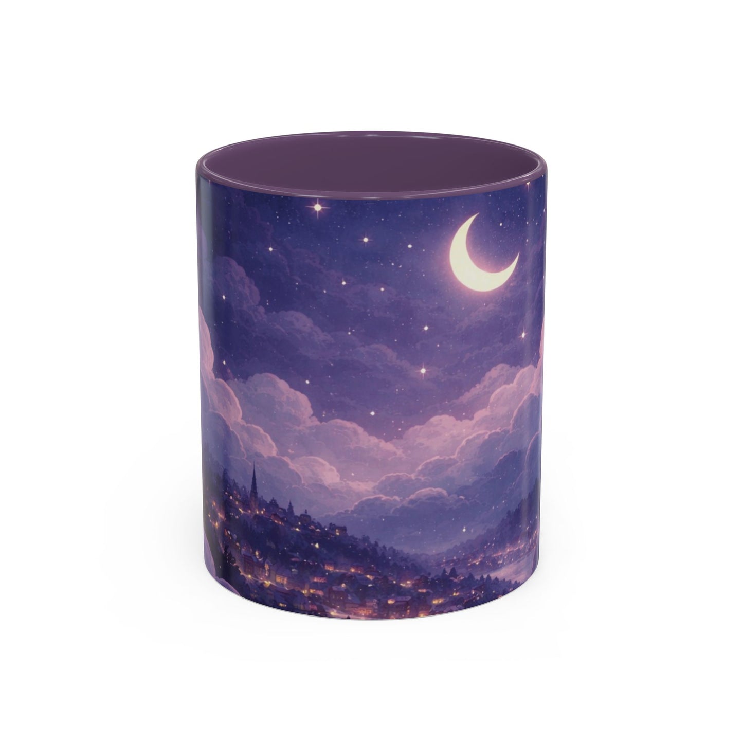 Crescent Night Sky Coffee Mug — Dreamy Purple Moonlit Landscape Accent Mug (11/15 oz)