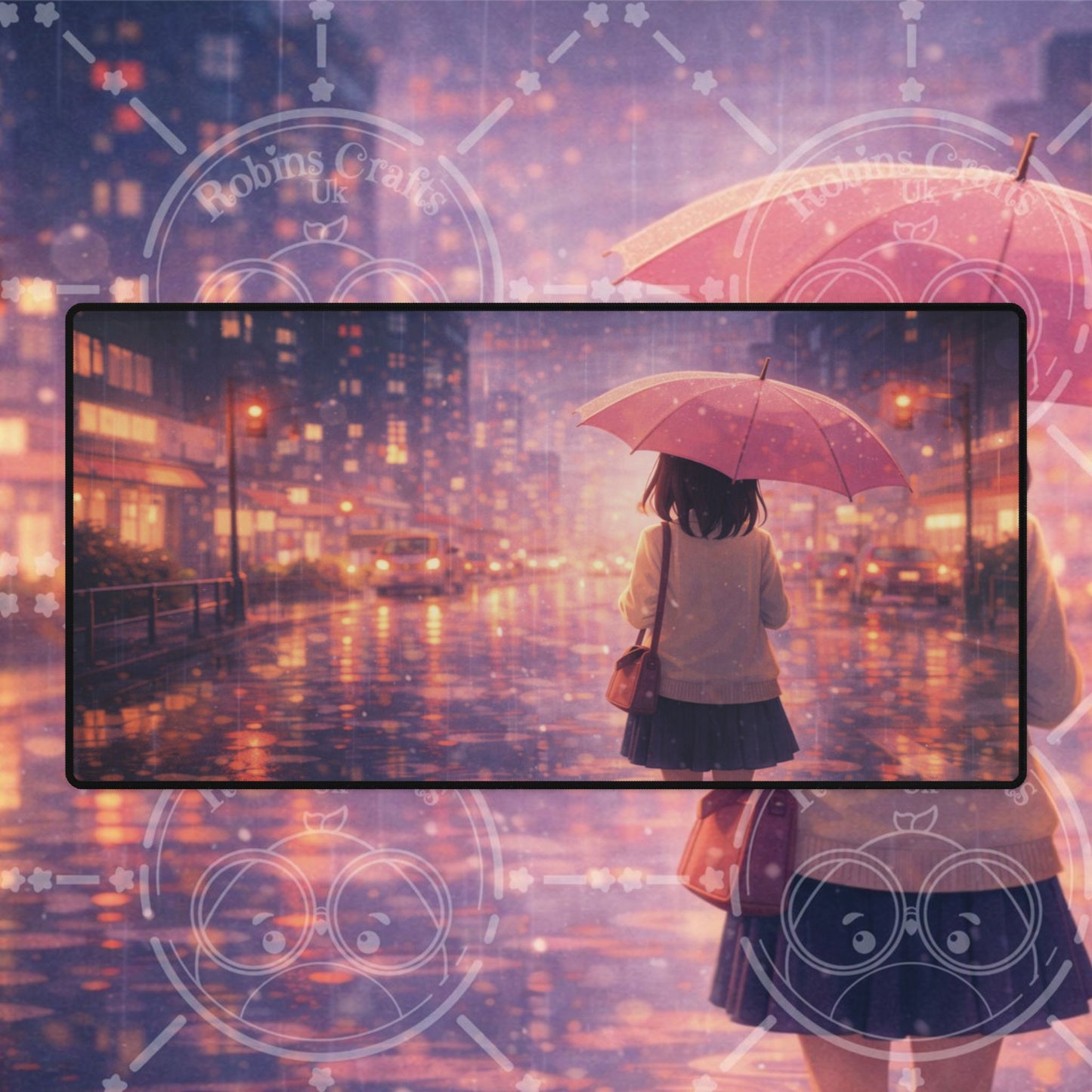 Rainy City Anime Desk Mat — Aesthetic Waterproof Gaming Mouse Pad
