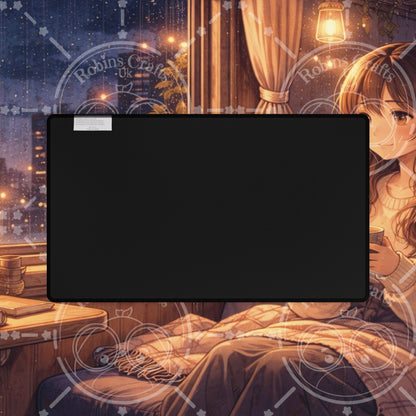 Cozy Night Train Anime Desk Mat — Girl by Window Gaming Mouse Pad
