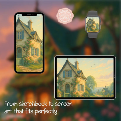 Morning at Willow Street wallpaper – illustrated Digital Wallpaper Download | Art wallpaper