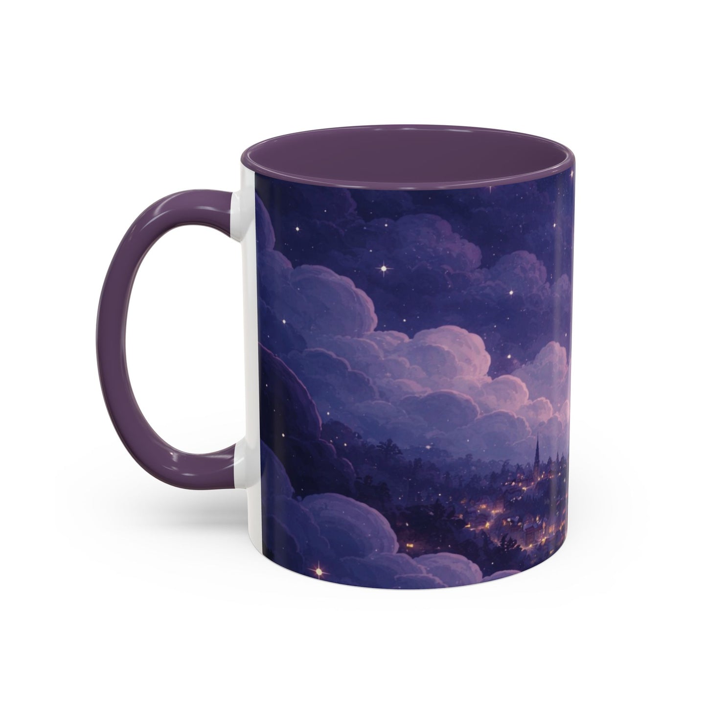 Crescent Night Sky Coffee Mug — Dreamy Purple Moonlit Landscape Accent Mug (11/15 oz)