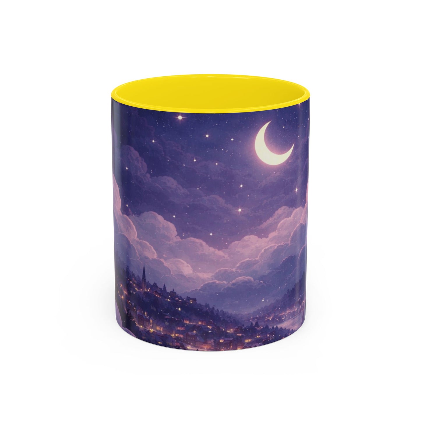 Crescent Night Sky Coffee Mug — Dreamy Purple Moonlit Landscape Accent Mug (11/15 oz)
