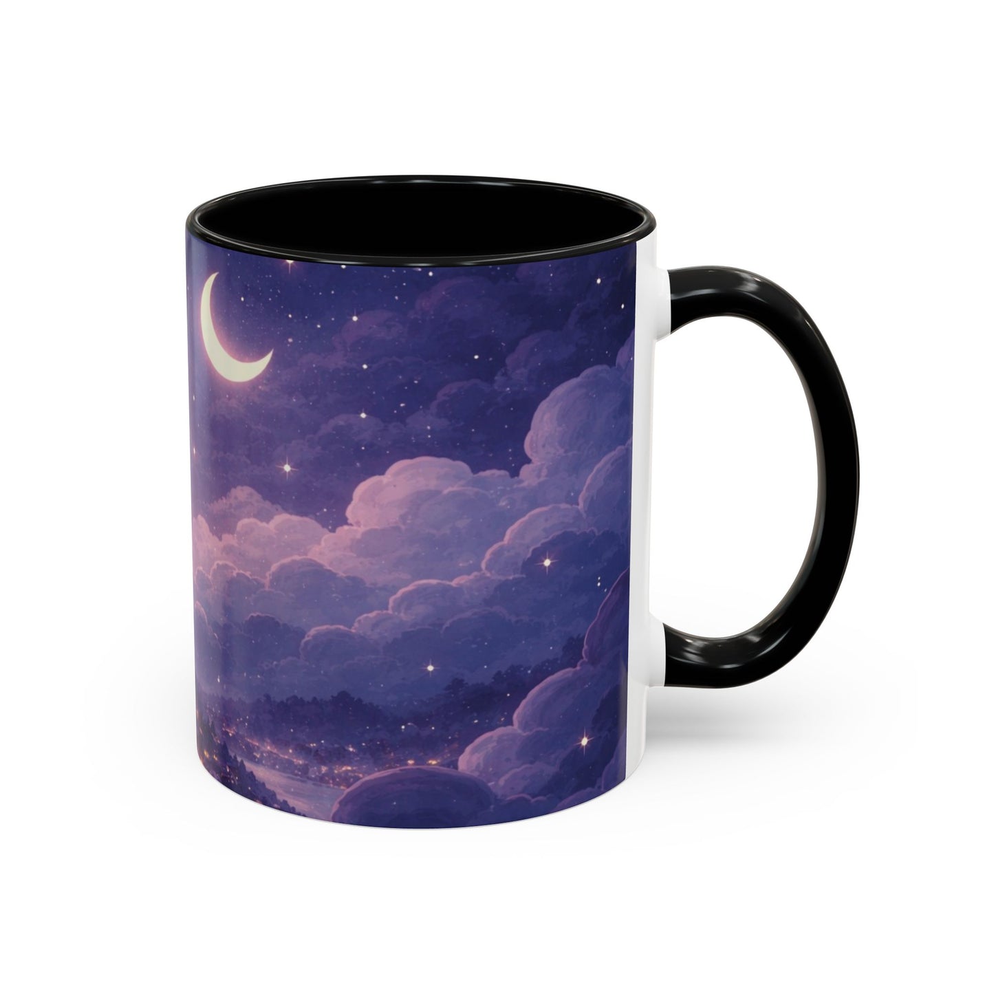 Crescent Night Sky Coffee Mug — Dreamy Purple Moonlit Landscape Accent Mug (11/15 oz)