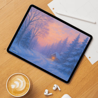 Winter cabin wallpaper – illustrated Digital Wallpaper Download | Art wallpaper