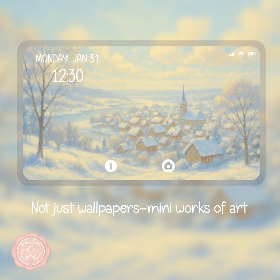 Winter village wallpaper – illustrated Digital Wallpaper Download | Art wallpaper