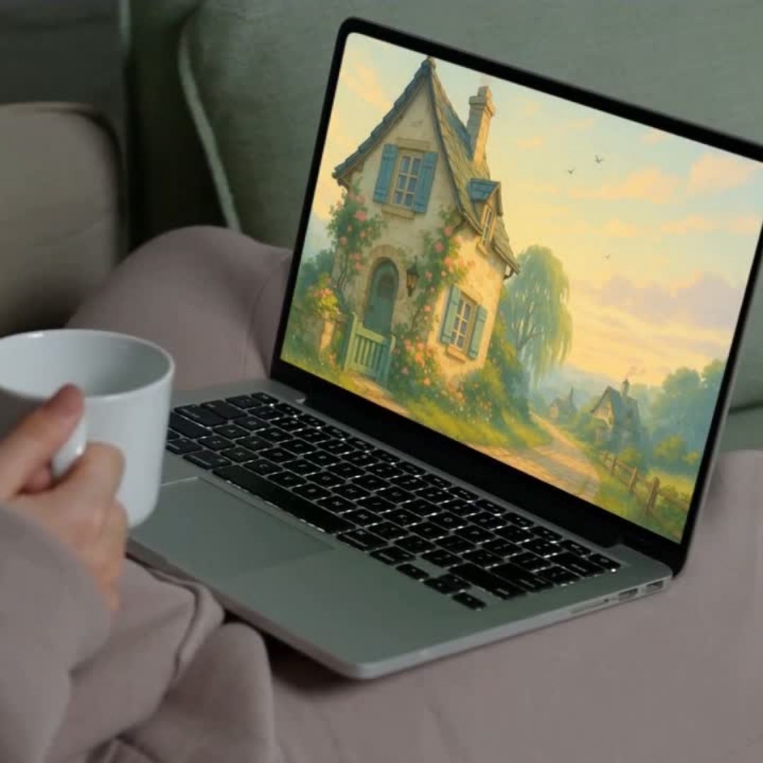 Morning at Willow Street wallpaper – illustrated Digital Wallpaper Download | Art wallpaper