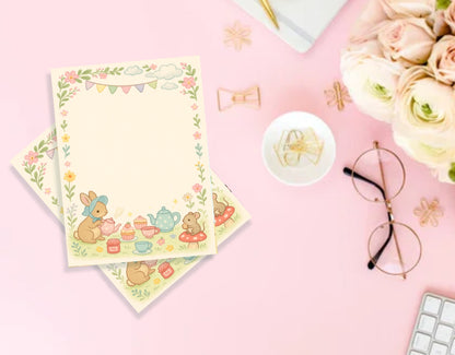 Spring tea party note pad - Kawaii Notepad - Hand-Illustrated A5/A6 | Robins Crafts UK