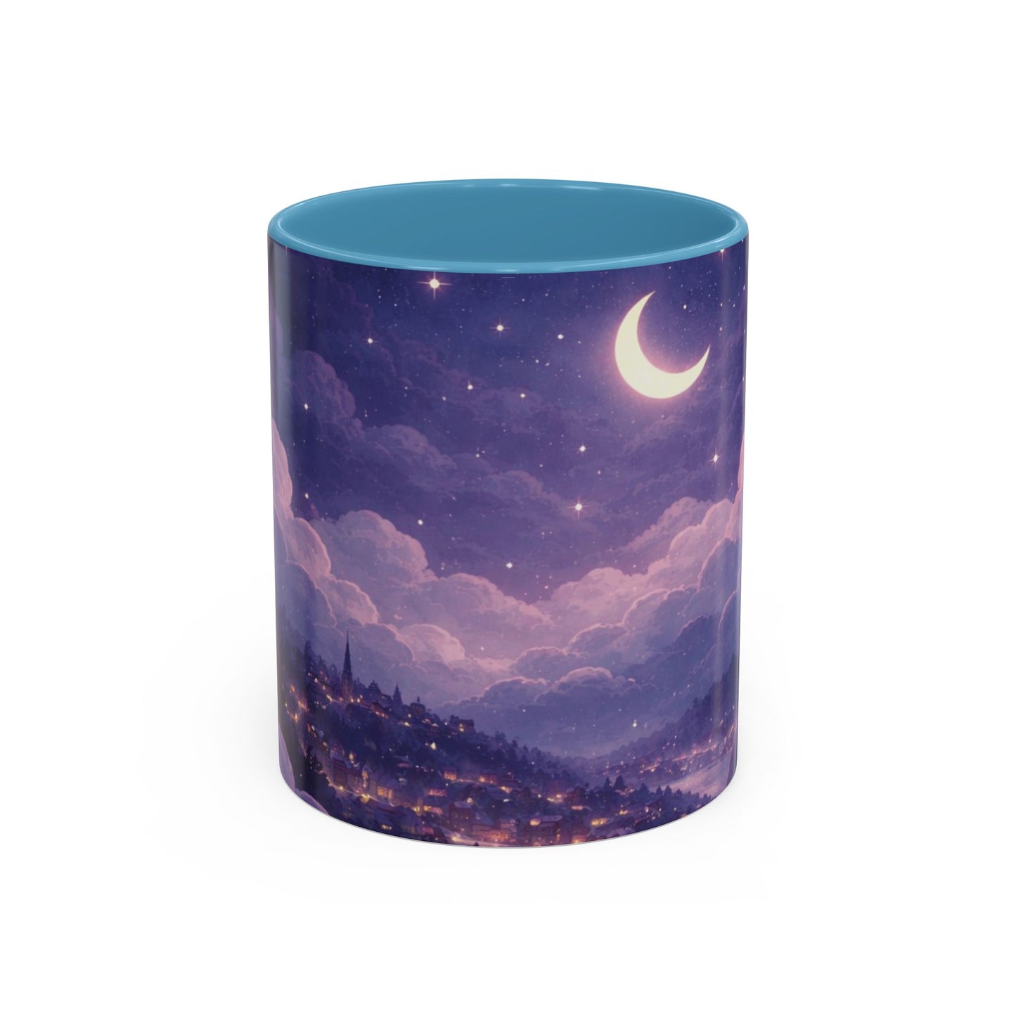 Crescent Night Sky Coffee Mug — Dreamy Purple Moonlit Landscape Accent Mug (11/15 oz)