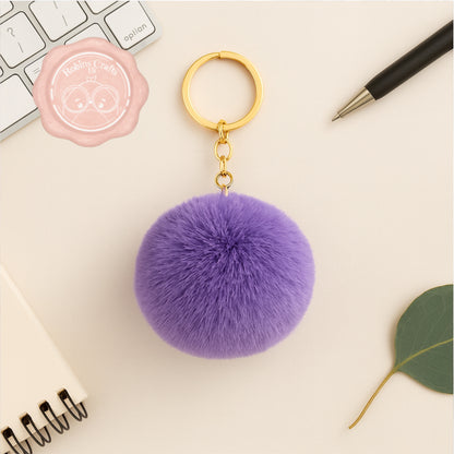 Fluffy Faux Fur Pom Pom Keychain – Soft Plush Bag Charm with Gold Keyring, Cute Accessories for Handbags, Backpacks & Keys
