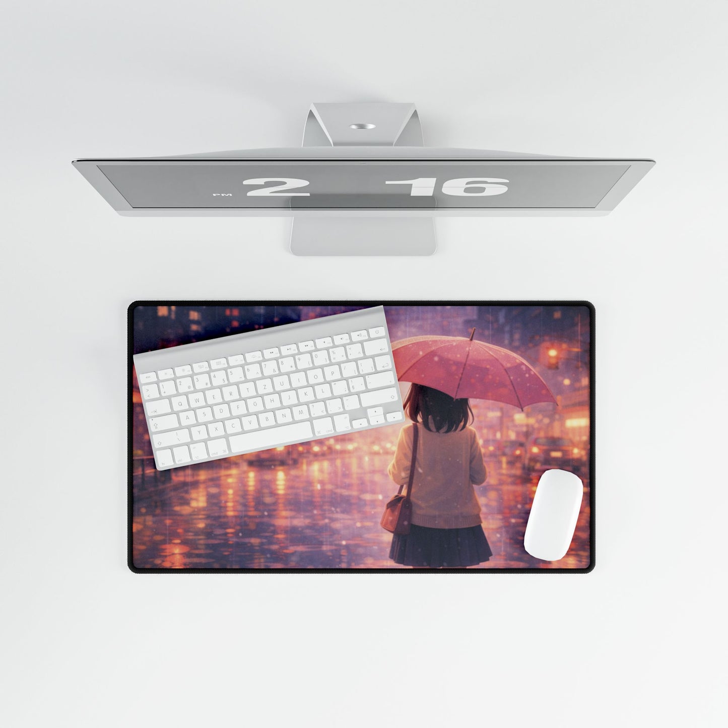 Rainy City Anime Desk Mat — Aesthetic Waterproof Gaming Mouse Pad