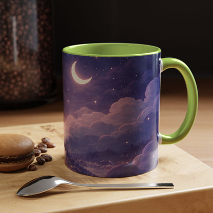 Crescent Night Sky Coffee Mug — Dreamy Purple Moonlit Landscape Accent Mug (11/15 oz)