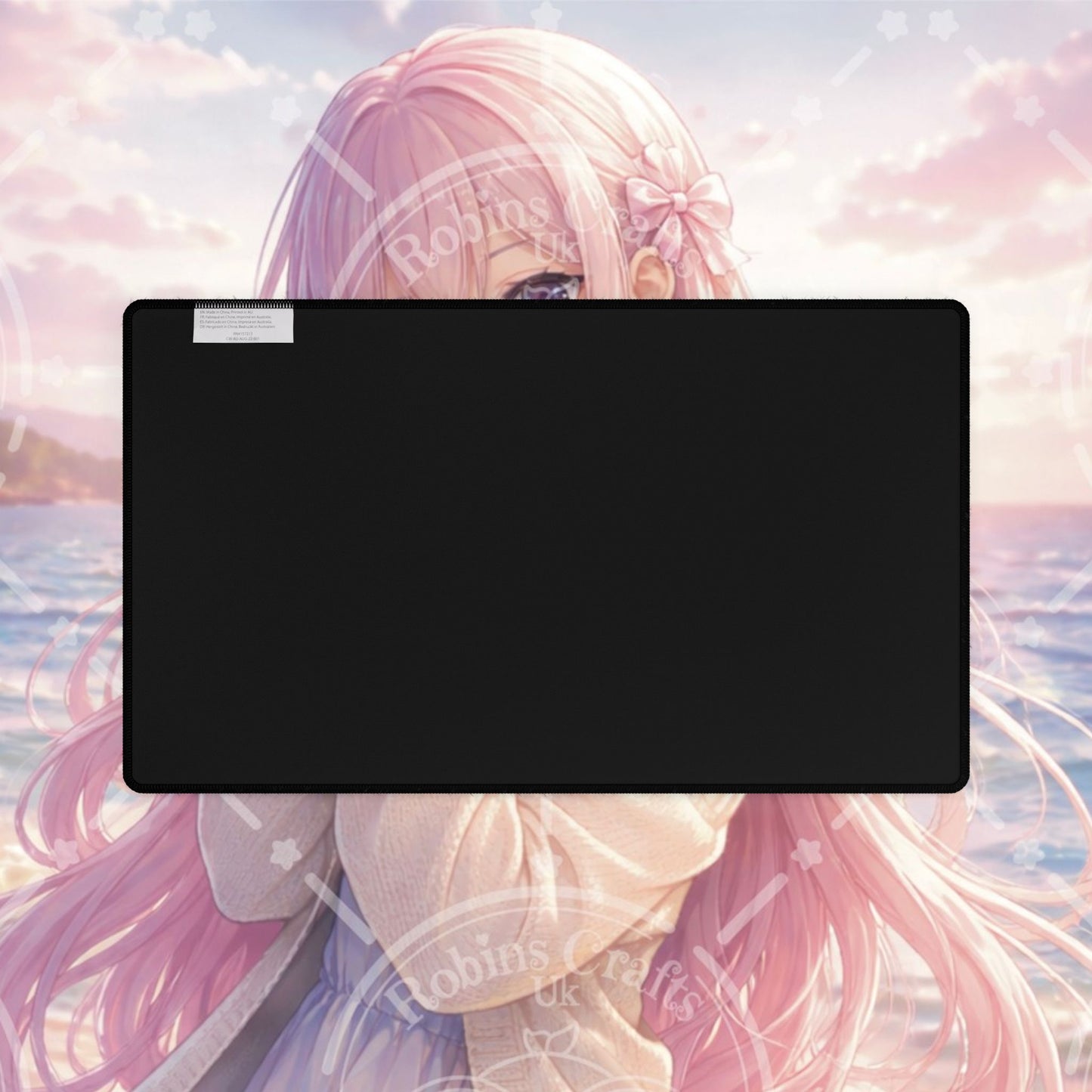 Anime Beach Girl Desk Mat — Pastel Pink Aesthetic Gaming Mousepad