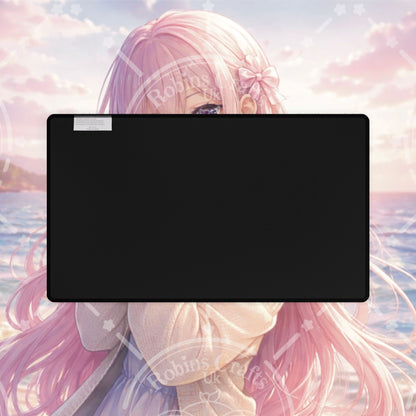 Anime Beach Girl Desk Mat — Pastel Pink Aesthetic Gaming Mousepad