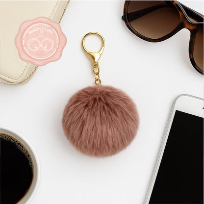 Fluffy Faux Fur Pom Pom Keychain – Soft Plush Bag Charm with Gold Keyring, Cute Accessories for Handbags, Backpacks & Keys
