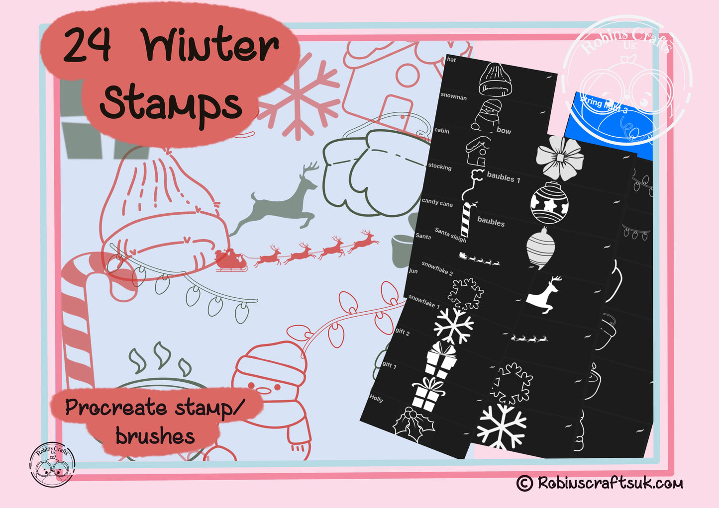 Kawaii Winter  stamps - procreate stamps/brushes - digital use only - procreate