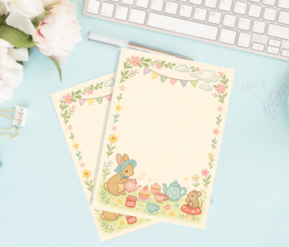 Spring tea party note pad - Kawaii Notepad - Hand-Illustrated A5/A6 | Robins Crafts UK