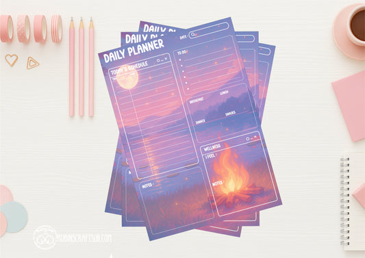 Whimsical Campfire Tear-Off Planner Pad – A4 Paper Pad | 40 Page Daily, Weekly & Monthly Planner | Cute Stationery Gift