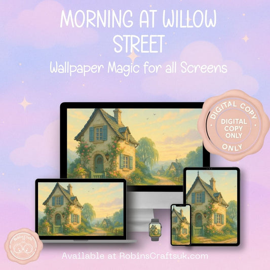 Morning at Willow Street wallpaper – illustrated Digital Wallpaper Download | Art wallpaper