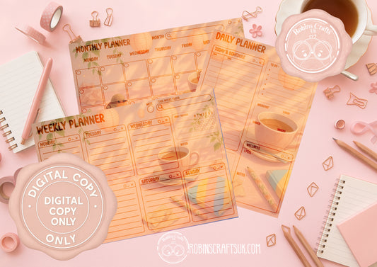 Sunny desk Planner digital set – 3 Page Printable JPG (Daily, Weekly, Monthly)