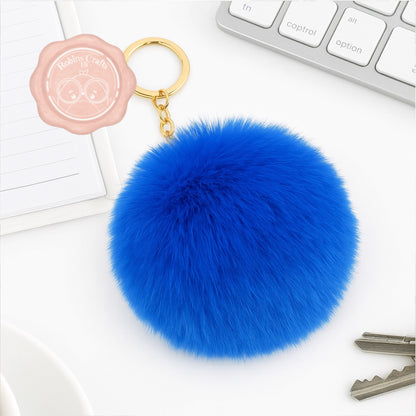 Fluffy Faux Fur Pom Pom Keychain – Soft Plush Bag Charm with Gold Keyring, Cute Accessories for Handbags, Backpacks & Keys