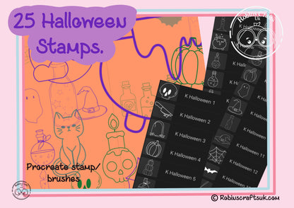 Kawaii halloween  stamps - procreate stamps/brushes - digital use only - procreate