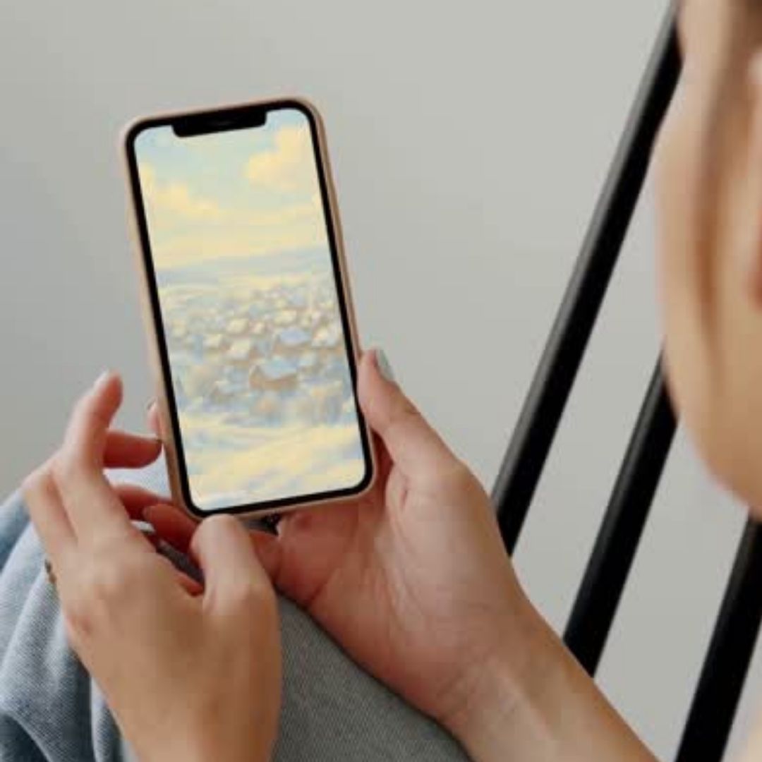 Winter village wallpaper – illustrated Digital Wallpaper Download | Art wallpaper