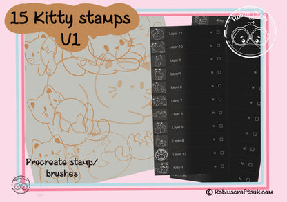 Kawaii kitty stamps - procreate stamps/brushes - digital use only - procreate