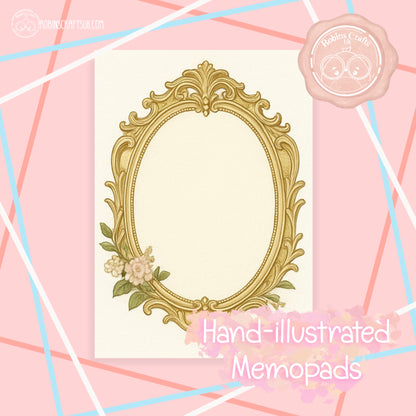 French Gilded Frame Memo Pad – Elegant Aesthetic Notepaper | Château Core Stationery Sheets