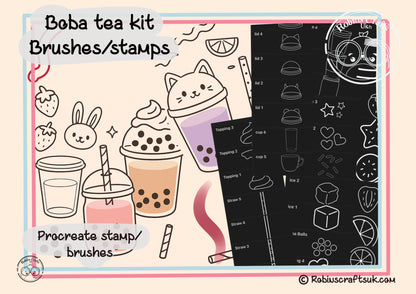 Boba tea set stamps -create your own boba tea- procreate stamps/brushes - digital use only - procreate