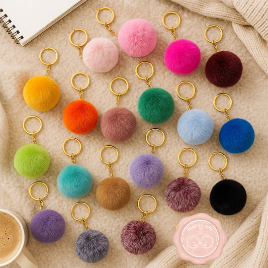 Fluffy Faux Fur Pom Pom Keychain – Soft Plush Bag Charm with Gold Keyring, Cute Accessories for Handbags, Backpacks & Keys