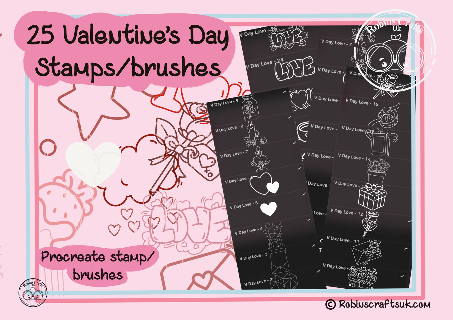 Valentines-love stamps - procreate stamps/brushes - digital use only - procreate