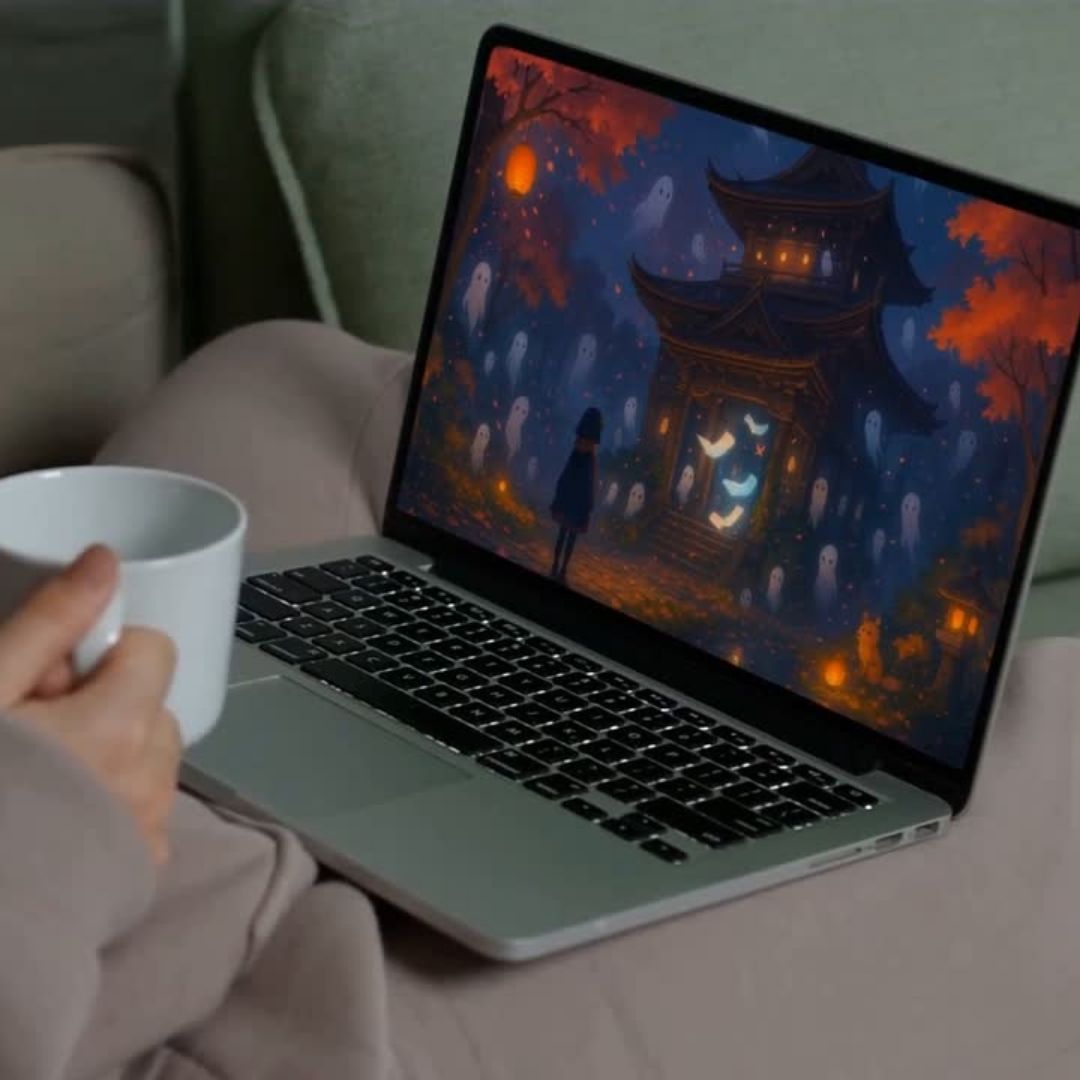 The Night of Ghosts  desk wallpaper – spooky gothic Halloween Digital Wallpaper Download | Art wallpaper