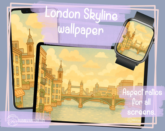 London Skyline wallpaper illustration Kawaii London Illustration – Cozy Travel Print with Tower Bridge & River Thames -Sunset on the Thames with Tower Bridge wallpaper